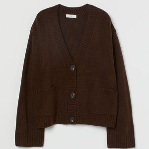 H&M Boxy Soft Brown Oversized Cropped Sweater Cardigan